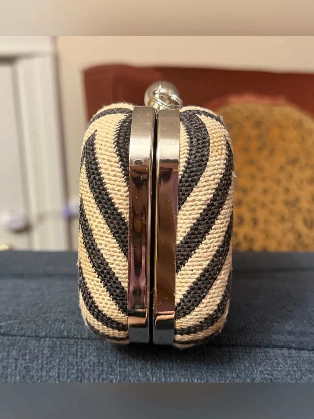 Ann Taylor LOFT Chevron Weave Box Clutch – Black & White Minaudière